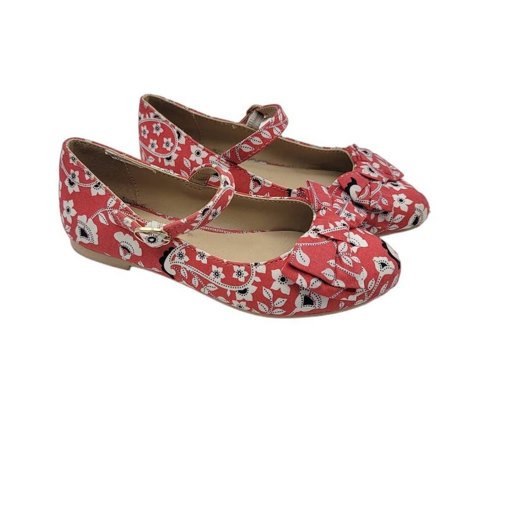 Janie and Jack Little Girls Mary Jane Shoes Bows Red White Floral Size 10